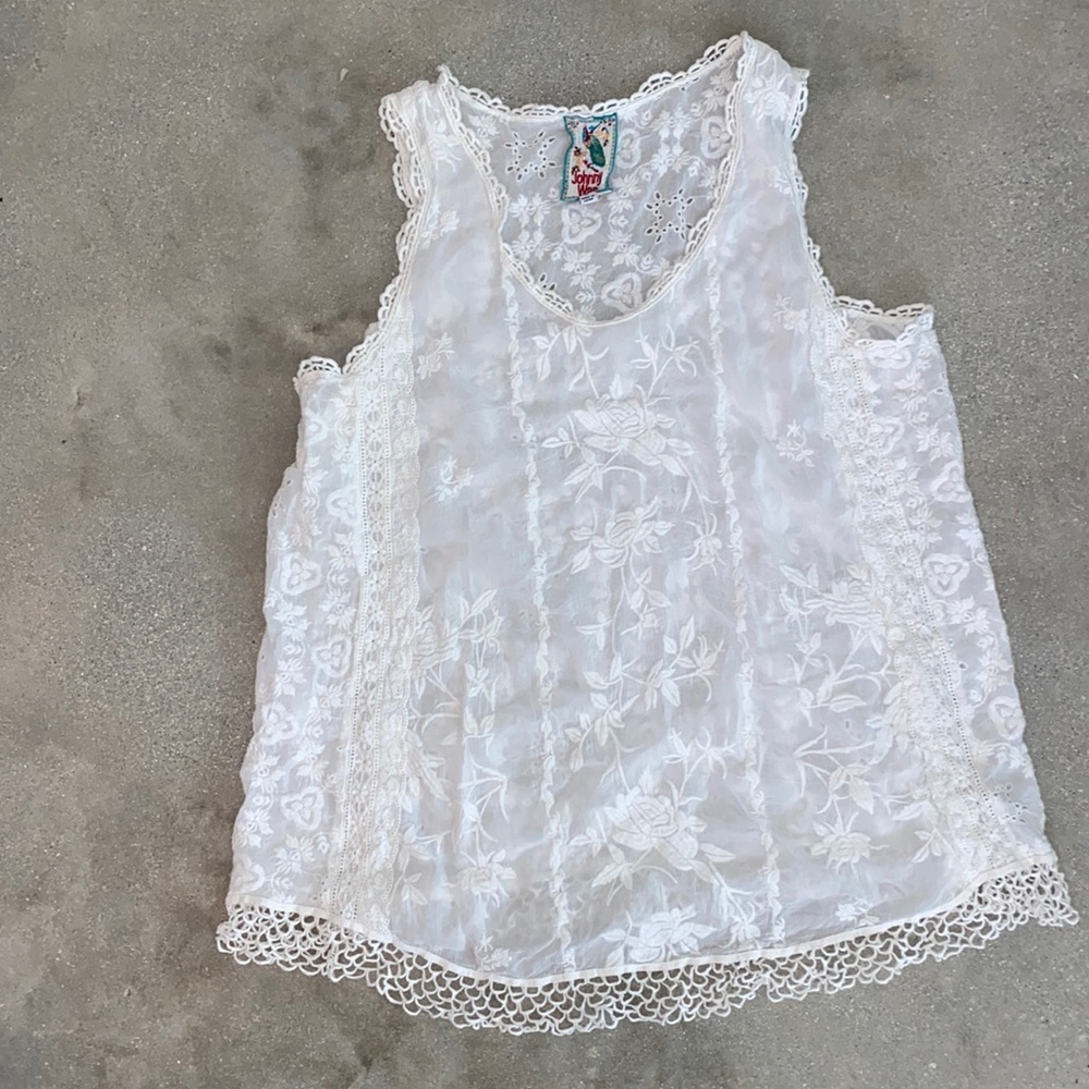 Johnny Was White Lace Top, gently used! XL